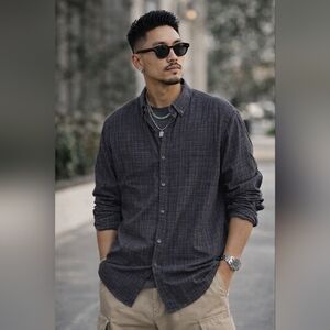 Billy Reid Slim Cut Black Gray Plaid Button-Down Shirt Men’s Designer Casual